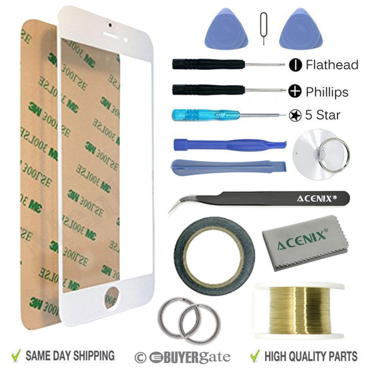 Apple iPhone 6S + Plus Replacement Screen Front Glass Repair Kit WHITE