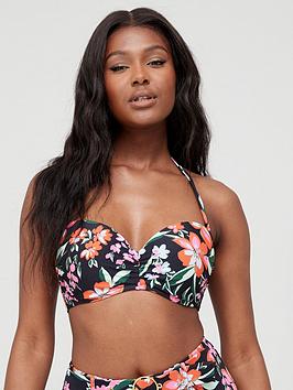 V by Very Shape Enhancing Underwired Bikini Top - Floral Print, Floral, Size 34E, Women