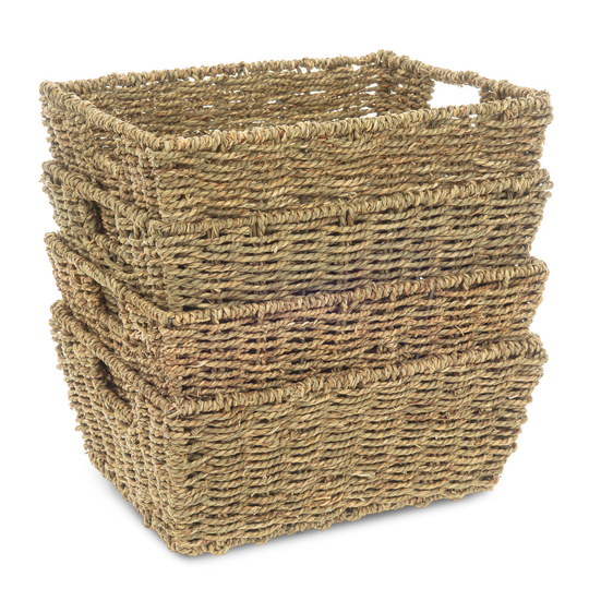 LIVIVO 4Pcs Natural Wicker Seagrass Storage Basket Woven Hamper Gift Box