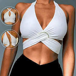 Women's Halter Sports Bra Medium Support Winter Cut Out Crossover Solid Color Black White Spandex Yoga Fitness Gym Workout Sports Bra Top Sport Activewear Breathable Quick Dry Comfortable Stretchy Lightinthebox