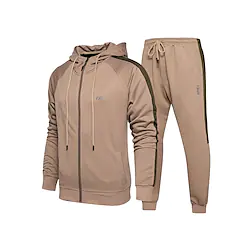 Men's Tracksuit Sweatsuit 2 Piece Athletic Winter Long Sleeve Breathable Soft Fitness Running Jogging Sportswear Activewear Color Block Black Khaki Grey Lightinthebox