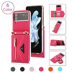 Phone Case For Samsung Galaxy Flip Z Flip 4 Z Flip 3 Full Body Protective with Removable Cross Body Strap Card Holder Slots Solid Colored PC PU Leather Lightinthebox
