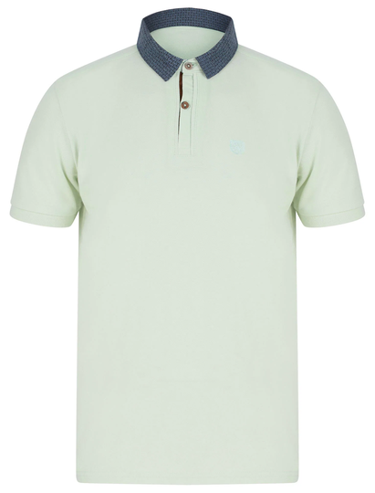 Polo Shirts Pastor Cotton Pique Polo Shirt with Pattern Chambray Collar in Surf Spray Mint - Kensington Eastside / S - Tokyo Laundry