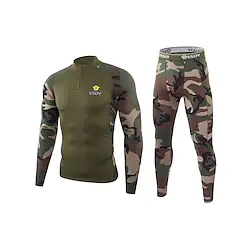 Men's Activewear Set Base Layer Patchwork 2 Piece Athletic Winter Long Sleeve High Neck Spandex Thermal Warm Breathable Quick Dry Fitness Running Jogging Sportswear Activewear Color Block Black Army Lightinthebox