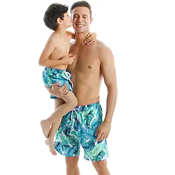 Dad and Son Swimsuit Graphic Leaf Sports Outdoor Print Blue Casual Matching Outfits / Fall / Summer / Vacation Lightinthebox