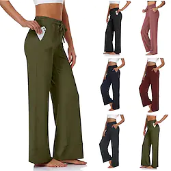 Women's Wide Leg Pants Yoga Pilates Style Drawstring High Waist Dance Pants Dancewear Bottoms Violet Dark Pink Black Cotton Sports Activewear Micro-elastic Loose / Athletic / Casual Lightinthebox