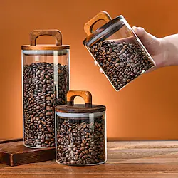 American handle wooden cover glass storage moisture-proof cans snack coffee bean storage box tea sealed storage tank wholesale Lightinthebox