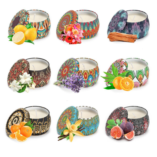 Vinsani Portable Tin Scented Candles Gift Box Set Soy Wax Jar of 9