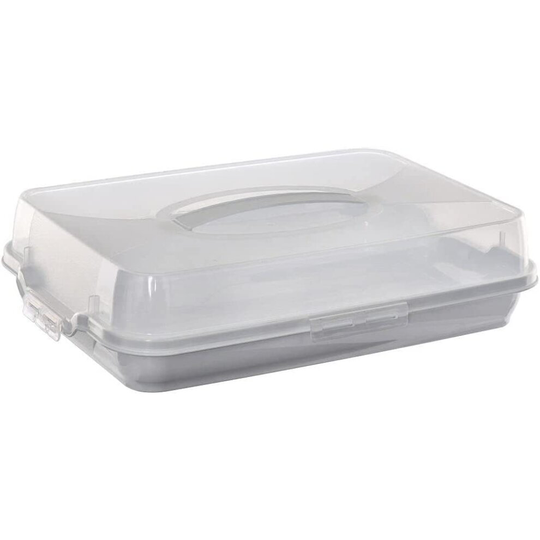 Plastic Cake Carrier. Cake Box with Lid. Rectangular Container.(White)