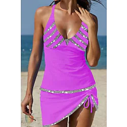 Women's Swimwear Tankini 2 Piece Plus Size Swimsuit Open Back Printing for Big Busts Floral Geometric Black Blue Gray Purple Yellow Camisole V Wire Bathing Suits New Vacation Fashion / Modern Lightinthebox