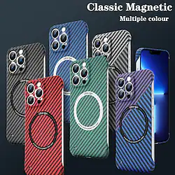 Apple iPhone Case Carbon Fiber Print Light Weight Compatible with MagSafe Phone Case for iPhone 14 13 12 11 Pro Max Shockproof Hard PC Case Lightinthebox