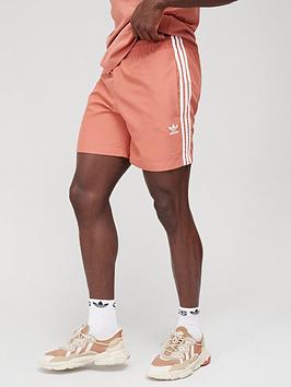 adidas Originals 3 Stripe Swim Shorts - Orange, Orange, Size Xs, Men