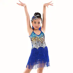 Latin Dance Dress Sequin Tassel Girls' Performance Sleeveless Natural Polyester Lightinthebox