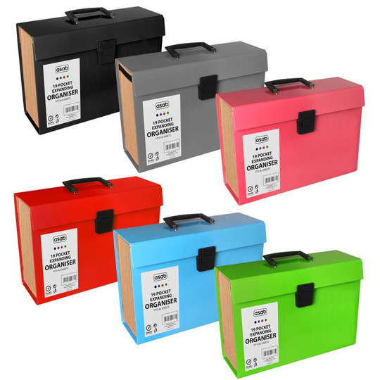 (Black) 19 Pocket Expanding Box File Organiser A4 Paper Documents Foolscap Folder Case
