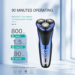 VGR Electric Razor for Men USB Rechargeable 3D Rotary Men's Shaver Pop-up Beard Trimmer Grooming Kit IPX7-Waterproof Corded Cordless Wet Dry Beard Shavers LED Display Lightinthebox