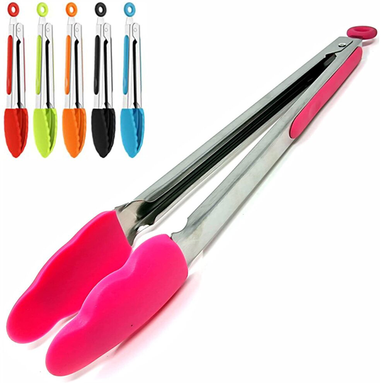 Silicone Tongs Heat-Resistant Heavy Duty Smart Locking Easy Grip Stainless Steel Cookware Tong for Food Serving Cooking Grill...