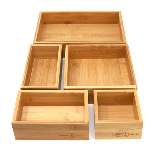 5-Piece Bamboo Drawer Organiser Durable Storage Box Set Assorted Sizes M&W