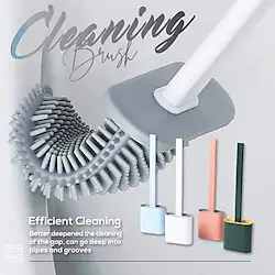 Silicone Toilet Brush and Holder Set,Revolutionary Flex Toilet Brush, Deep Cleaner Bathroom Toilet Brush and Quick Drying Holder Set, No-Slip Long Plastic Handle Lightinthebox