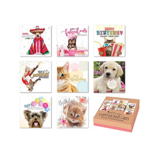 Box of 8 Cats & Dogs Birthday Cards