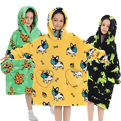 Kid's Adults' Oversized Hoodie Blanket Wearable Blanket With Pocket Shark Cat Dinosaur Character Onesie Pajamas Flannel Cosplay For Men and Women Boys and Girls Carnival Animal Sleepwear Cartoon Lightinthebox