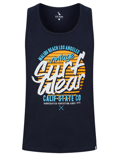 Vests Surf Wear Motif Print Cotton Vest Top in Sky Captain Navy - South Shore / S - Tokyo Laundry