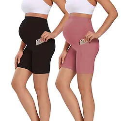Women's Yoga Shorts Maternity Shorts Maternity Activewear Side Pockets Butt Lift Quick Dry High Waist Yoga Gym Workout Pilates Shorts Bottoms Black Rosy Pink Beige Sports Activewear Stretchy Skinny Lightinthebox