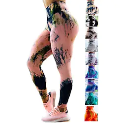 Women's High Waist Yoga Pants Scrunch Butt Ruched Butt Lifting Tights Leggings Bottoms Tummy Control Butt Lift 4 Way Stretch Tie Dye White Pink Blue Fitness Gym Workout Running Lightinthebox