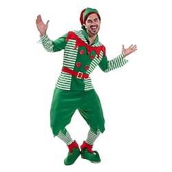 Santa Claus Elf Outfits Men's Christmas Christmas Masquerade Adults' Party Christmas Polyester Top Pants Belt Hat Lightinthebox