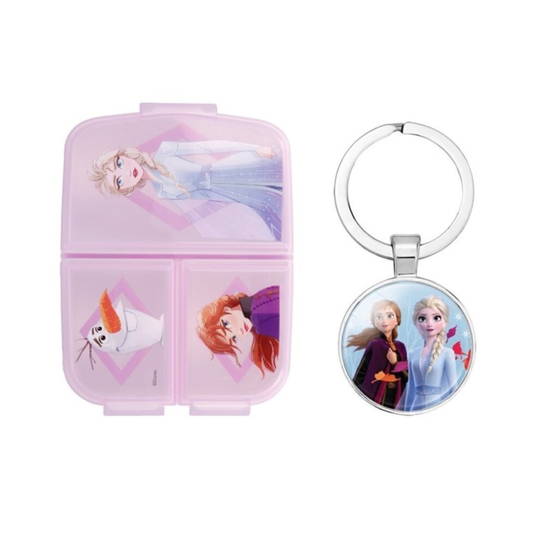 (Frozen II) Sandwich Lunch Snack Box Multi Compartment Kids Children School Includes Keychain