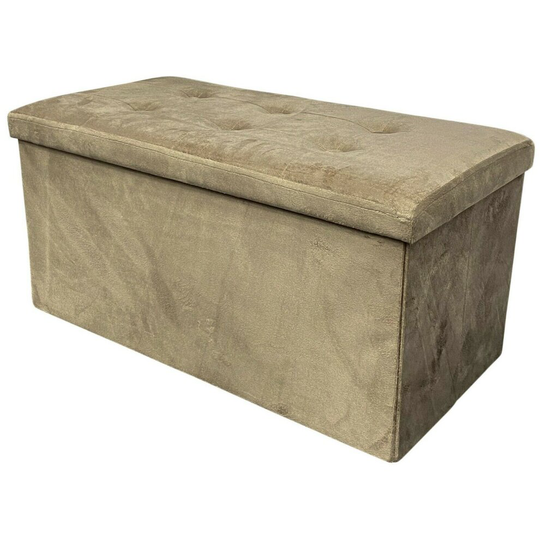Ottoman Pouffe Storage Box Large Foldable Beige Velvet Bench & Seat Up To 120kg