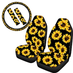 Trendy Sunflower Print Soft Comfortable Car Seat Covers 5 Pieces Front Seat Only Universal Cute Bucket Seats Protector Fit for Car SUV(Bright Sunflower on Blakc Background) Lightinthebox