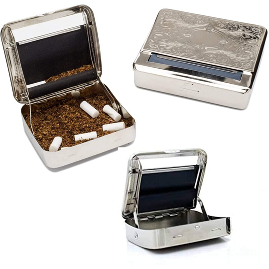 Cigarette Tobacco Smoking Rolling Machine Case Compact Pocket Size Container Tin Box