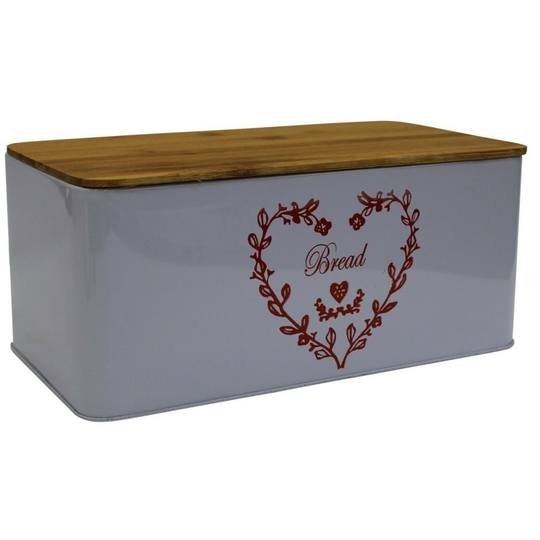 Light Purple Bread Bin Bread Crock with Bamboo Lid/Cutting Board Heart Design