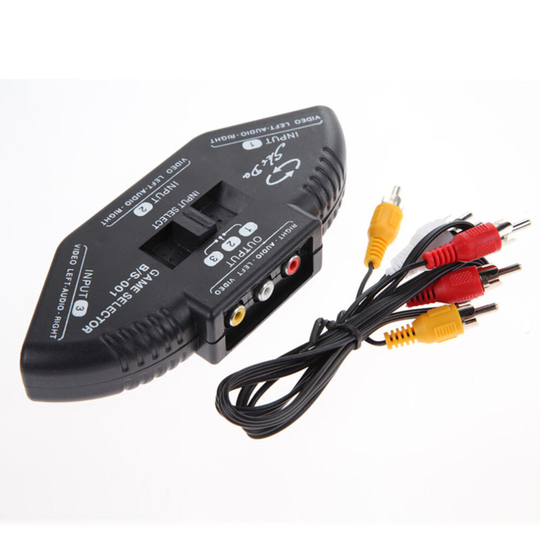 3-Way Audio Video AV Switch Box RCA Black Switch Selector Box Splitter with 3RCA Cable for All Standard AV Devices