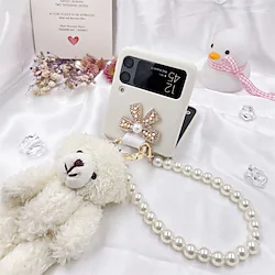 Phone Case For Samsung Galaxy Back Cover Z Flip 4 Z Flip 3 Portable Rhinestone Flip Solid Colored PC Lightinthebox