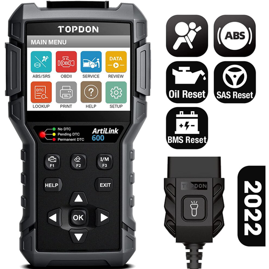 OBD2 Scanner TOPDON AL600 Car Diagnostic Scan Tool, ABS SRS Code Reader with Active Test, 3 Hot Reset Service