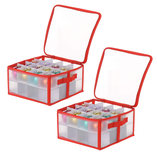 (2 Boxes) Christmas Tree 32 or 64 Bauble Xmas Storage Box Ornaments Decorations Holder Bag