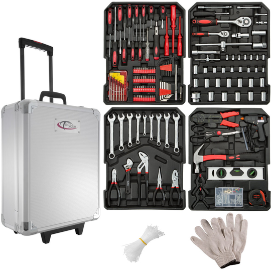 tectake Tool box trolley 599 PCs - tool box on wheels, tool case, tool trolley - silver