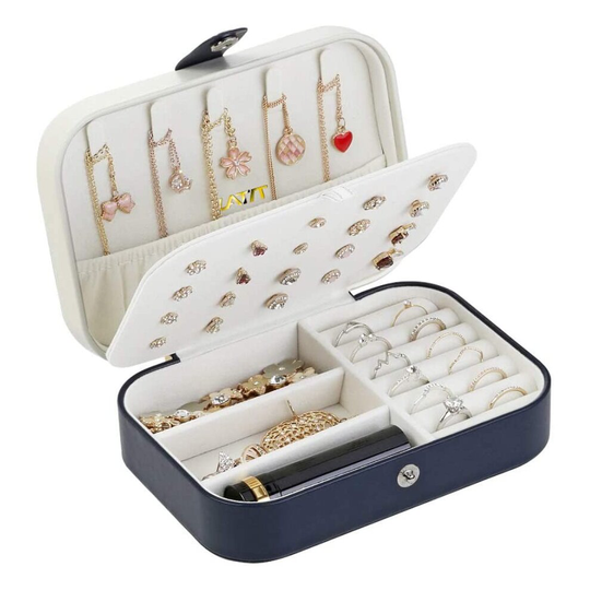 (Blue) Jewellery Box Organiser PU Leather Jewelry Storage Case