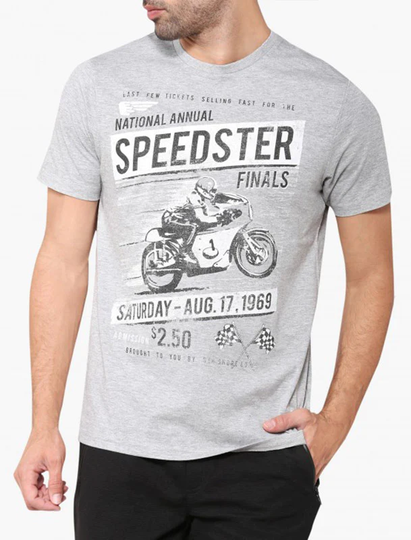 T-Shirts Speedster Motif Cotton T-Shirt In Light Grey Marl - South Shore / S - Tokyo Laundry
