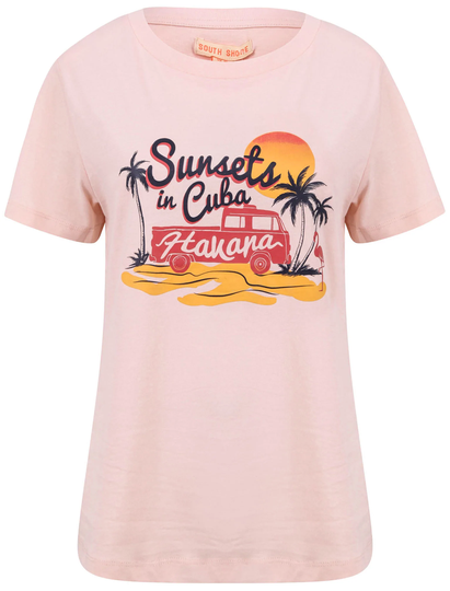 T-Shirts Sunsets Motif Cotton Crew Neck T-Shirt in English Rose - South Shore / 12/M - Tokyo Laundry