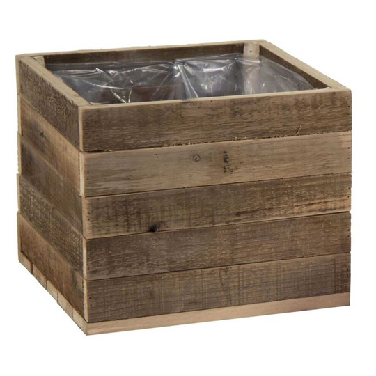 (Large) RAF Reclaimed Wood Wooden Cube Planter Flower Box Crate Pot with Plastic Liner