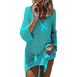 Women's Swimwear Cover Up Beach Dress Normal Swimsuit Oversized Crochet Solid Color Lake Green Black Blue Bathing Suits New Basic Essential Casual / Vacation / Padless Lightinthebox