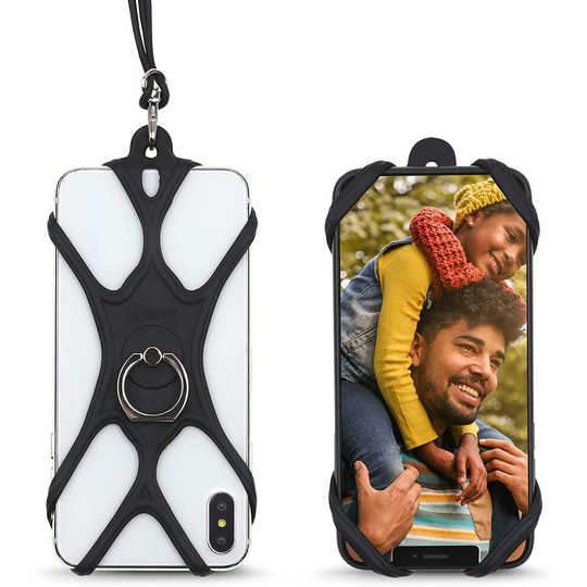 Universal Phone Lanyard Holder and Ring Grip, Silicone Cell Phone Lanyard Neck Strap and Phone Ring Holder Stand Compatible with Most Smartphones