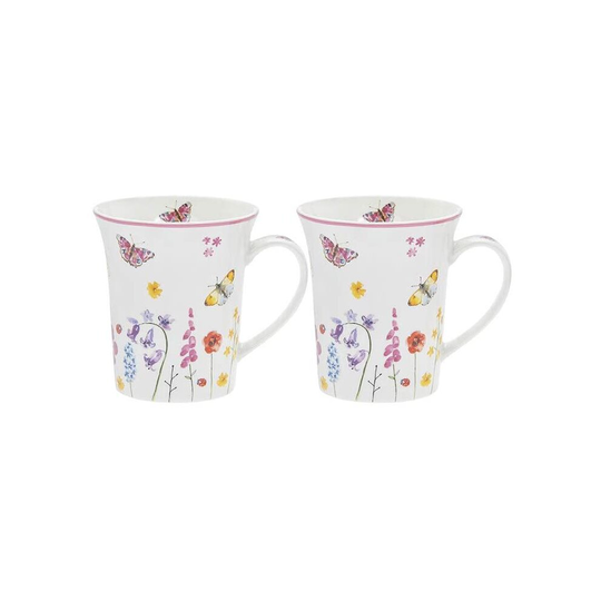 Butterfly Garden China Mugs Gift Set of 2 Jennifer Rose Present Boxed Pair Mum