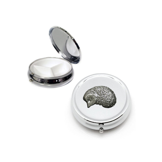 Hedgehog silver round pill box