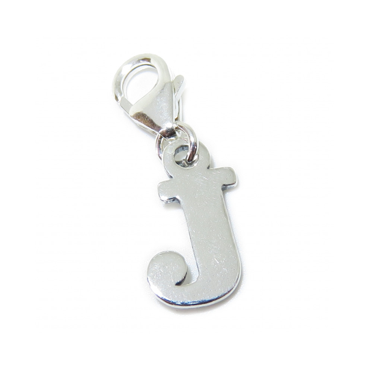 Letter J Initial sterling silver charm on lobster clip .925 x 1 Letters charms
