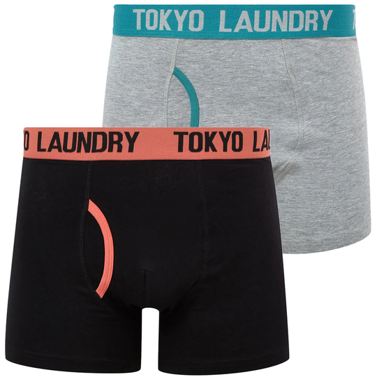 Mens Underwear Spencer (2 Pack) Boxer Shorts Set in Dubarry Coral / Bayou - Tokyo Laundry / S - Tokyo Laundry