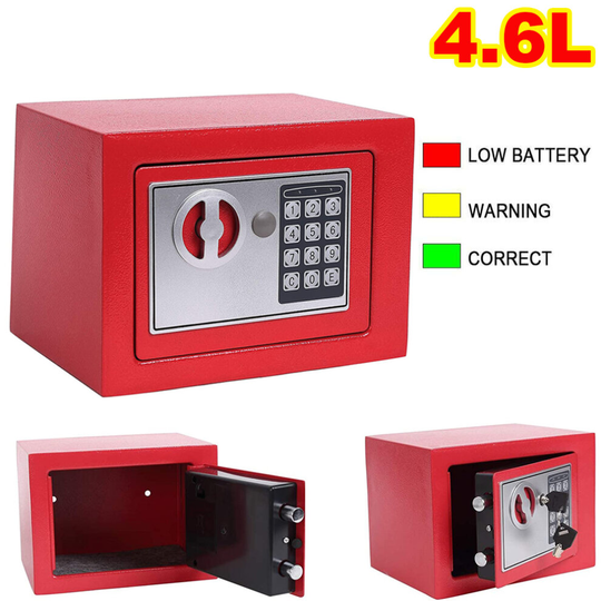 Red Home Safety Case Electronic Password Security Wall Safe Box 2 Keys
