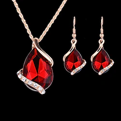 Jewelry Set Drop Earrings For Women's Sapphire Crystal Party Wedding Daily Rose Gold Crystal Rhinestone Pear Cut Solitaire Drop Red Blue Green / Pendant Necklace / Necklace / Earrings / Valentine Lightinthebox